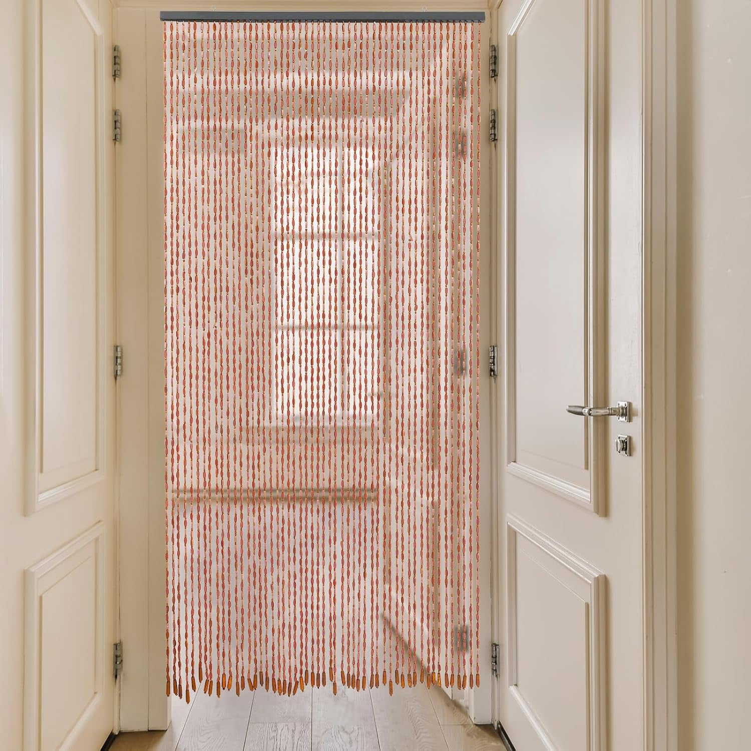 Bamboo Wood Beaded Curtain, Bamboo and Wooden Doorway Curtain, Door Curtain, Number of Strings: 52