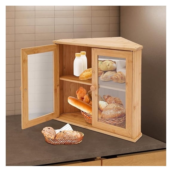 Bamboo Wood Bread Box, Double Bread Storage Box for Homemade Bread & Sourdough, Kitchen Large Storage Box, Transparent Acrylic Double Door Storage Box for Kitchen Countertops