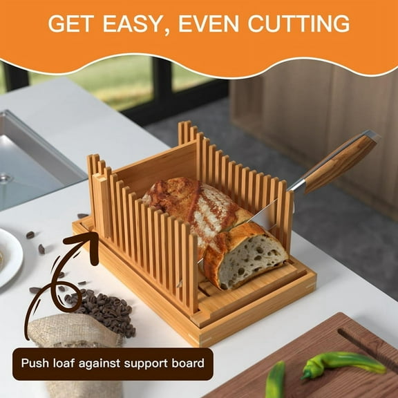 Bamboo Wood Bread Slicer for Homemade Bread Toast Cutting Board, Adjustable Thickness Breadmaker for Loaf Cakes B