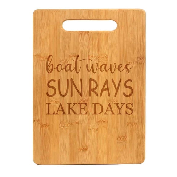 Bamboo Wood Cutting Board Boat Waves Sun Rays Lake Days