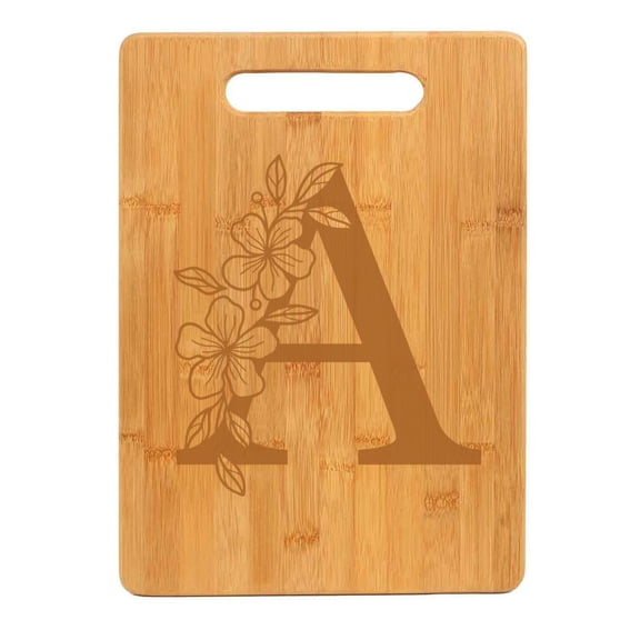 Bamboo Wood Cutting Board Floral Monogram Letter (A)