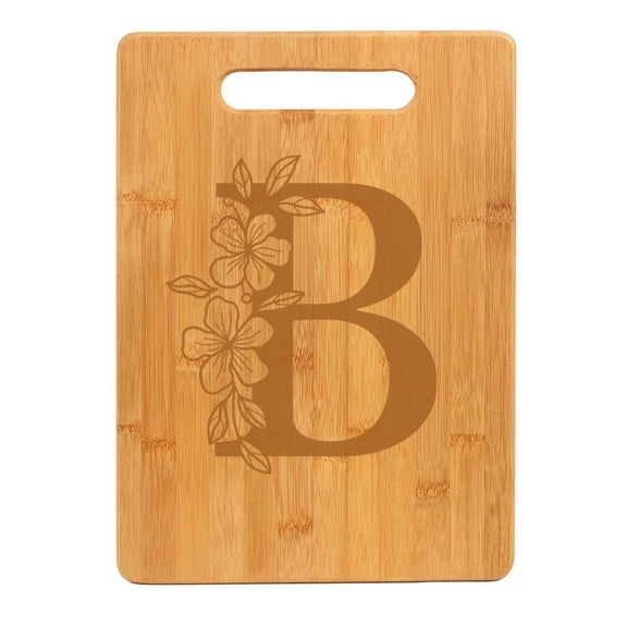 Bamboo Wood Cutting Board Floral Monogram Letter (B)