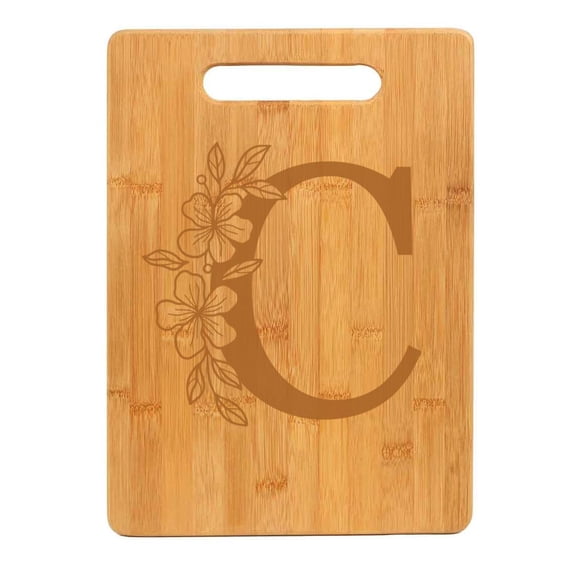 Bamboo Wood Cutting Board Floral Monogram Letter (C)