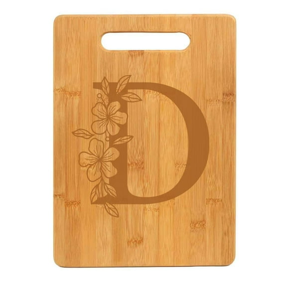 Bamboo Wood Cutting Board Floral Monogram Letter (D)