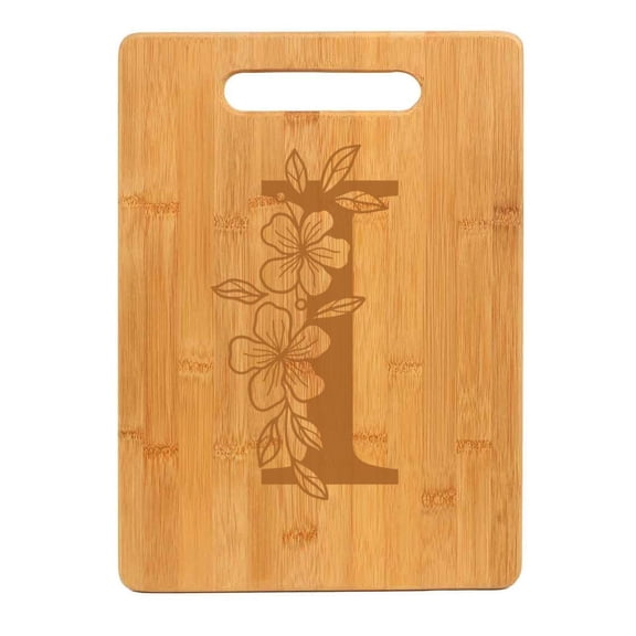 Bamboo Wood Cutting Board Floral Monogram Letter (I)