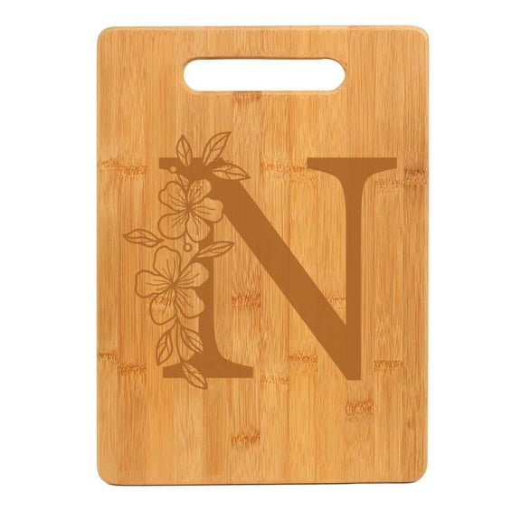 Bamboo Wood Cutting Board Floral Monogram Letter (N)