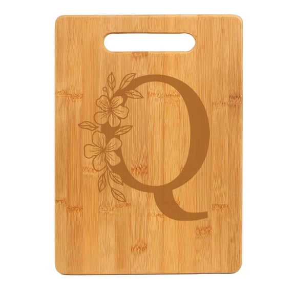 Bamboo Wood Cutting Board Floral Monogram Letter (Q)