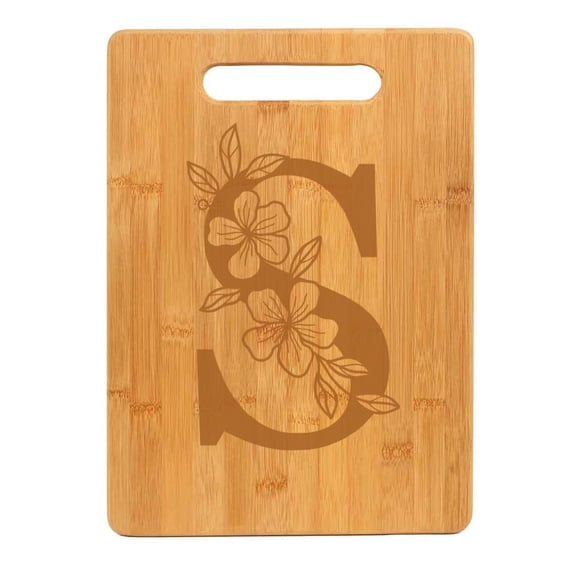 Bamboo Wood Cutting Board Floral Monogram Letter (S)