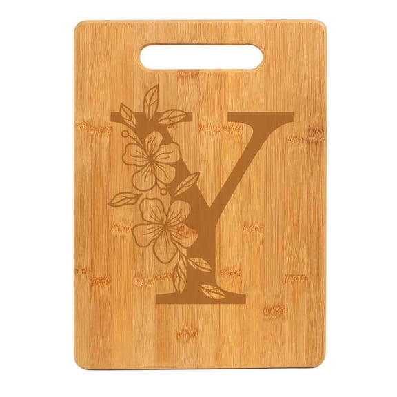 Bamboo Wood Cutting Board Floral Monogram Letter (Y)