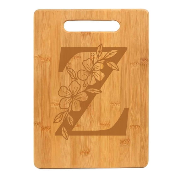 Bamboo Wood Cutting Board Floral Monogram Letter (Z)