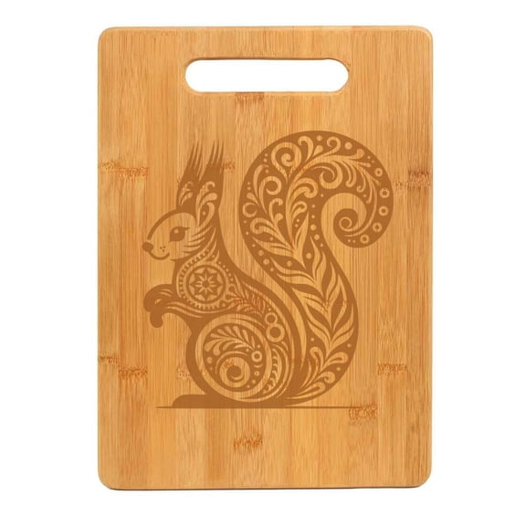 Bamboo Wood Cutting Board Folk Art Squirrel