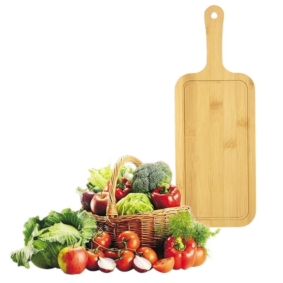 Bamboo Wood Cutting Board with Handle | Multipurpose Kitchen Chopping Board for Pizza, Bread, Cheese & Charcuterie | 3 Size Options | Eco-Friendly Serving Board for Fruits & Vegetables