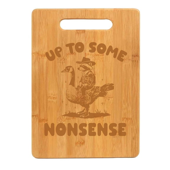 Bamboo Wood Cutting Board Nonsense Raccoon Riding Goose Funny