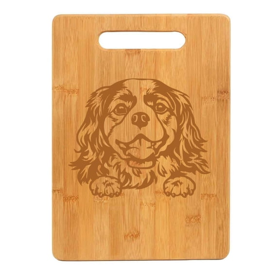 Bamboo Wood Cutting Board Peeking King Charles Cavalier Dog
