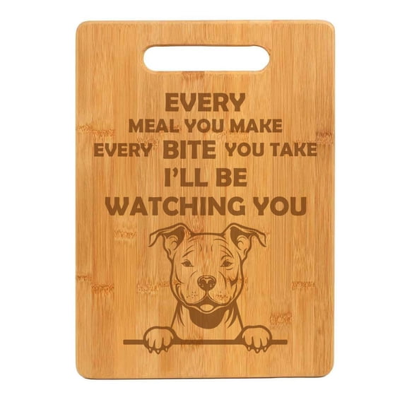 Bamboo Wood Cutting Board Pitbull Every Bite You Take I'll Be Watching You Funny