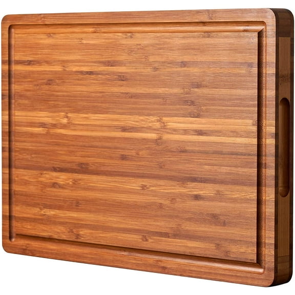 Bamboo Wood Cutting Board for Kitchen, 1" Thick Butcher Block, Cheese Charcuterie Board, with Side Handles and Juice Grooves, 16x11"