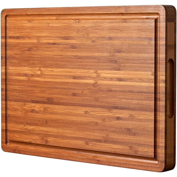 Bamboo Wood Cutting Board for Kitchen, 16x11 inch with Side Handles and Juice Grooves,1" Thick Chopping Block, Cheese Charcuterie Board