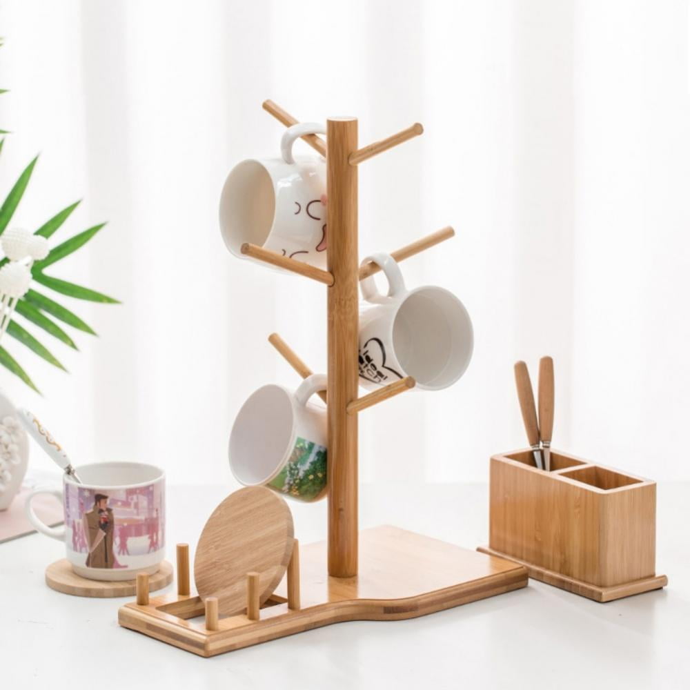 Bamboo Wood Desktop Cup Holder Cup hHlder Mug Holder Tree Set Sturdy