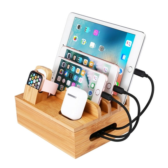 Bamboo Wood Desktop Organizer Charging Docking Station Charger Holder Cradle Charge Stand compatible Pro Smartphones
