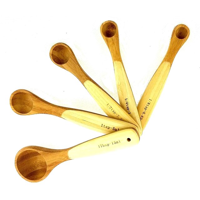 Bamboo Wood Measuring Spoons for Dry and Liquid Ingredients Set of 5