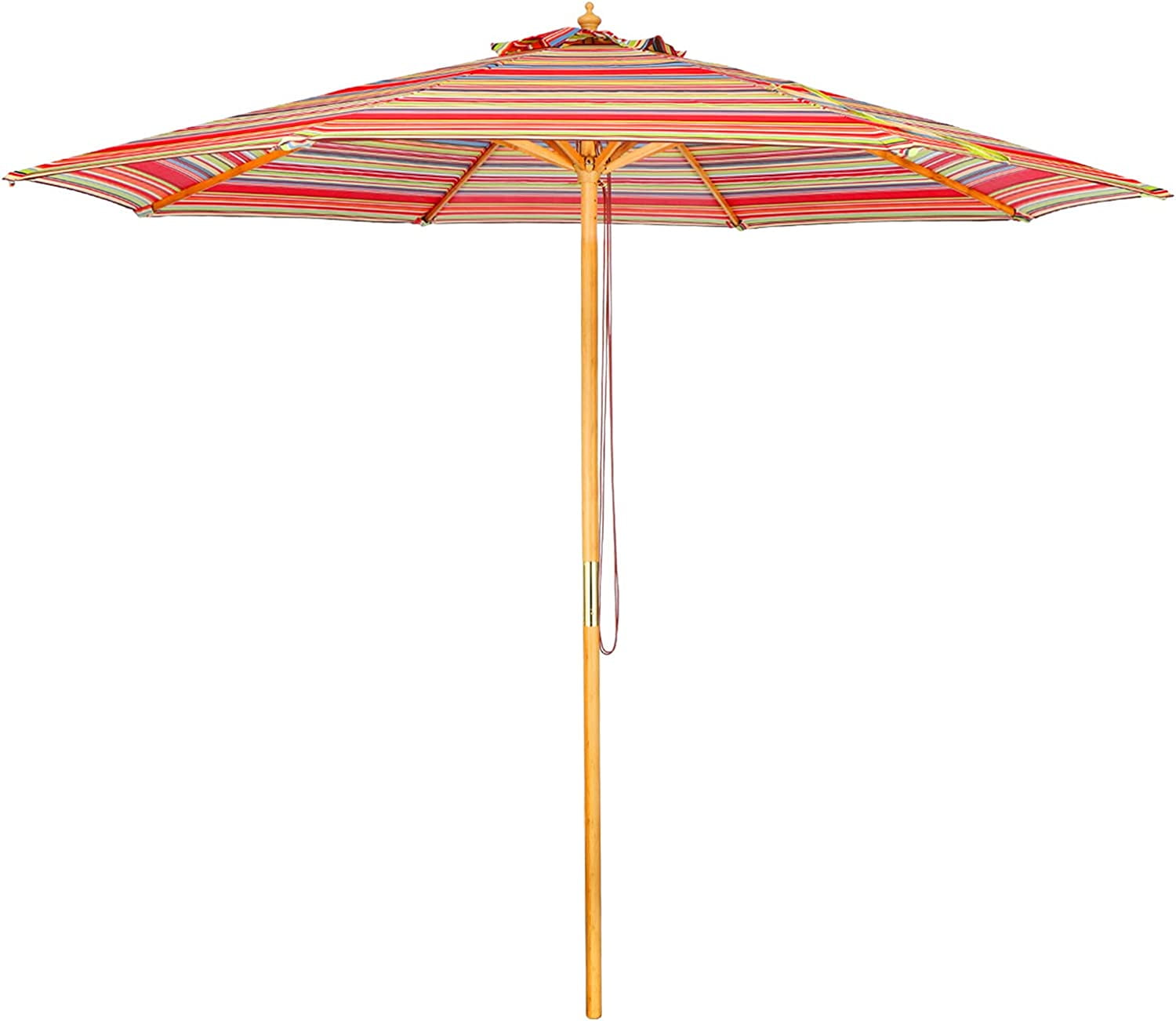 Bamboo Wood Outdoor Patio/Table/Market Umbrella with Pulley Lift Red