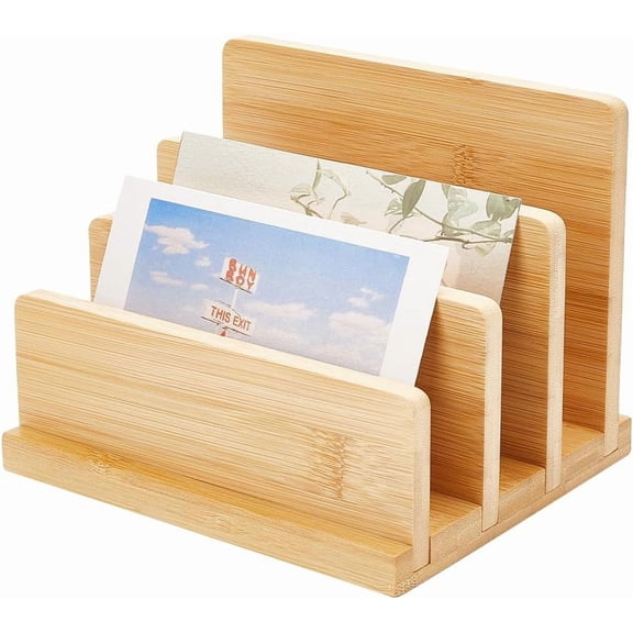 Bamboo Wood Postcards Display Stands 4-Tier Sandy Brown Literature Holder Pamphlet Display Holder Brochure Organizer Flyer Storage Rack Countertop Displays