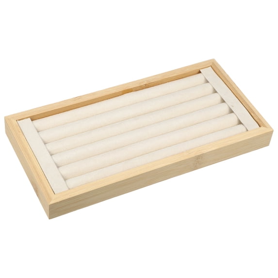 Unique Bargains Bamboo Wood Ring Tray Stackable Storage Jewelry Tray Showcase Display Organizer for Rings Beige