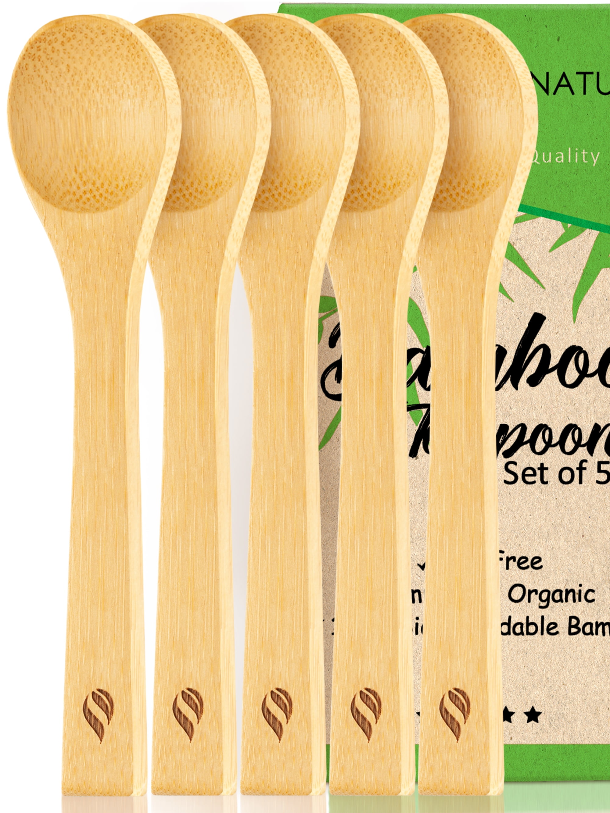 Bamboo Wood Tea Spoon (5 Pack), Small Wooden Teaspoons for Coffee