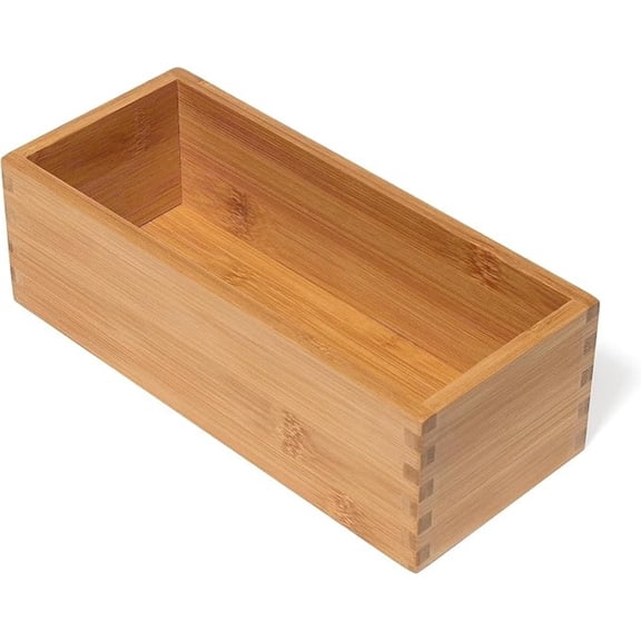 Bamboo Wood Utensil Holder Storage Box for Cooking Tools, Makeup, or Office Supplies, 4" x 9 1/4" x 3"