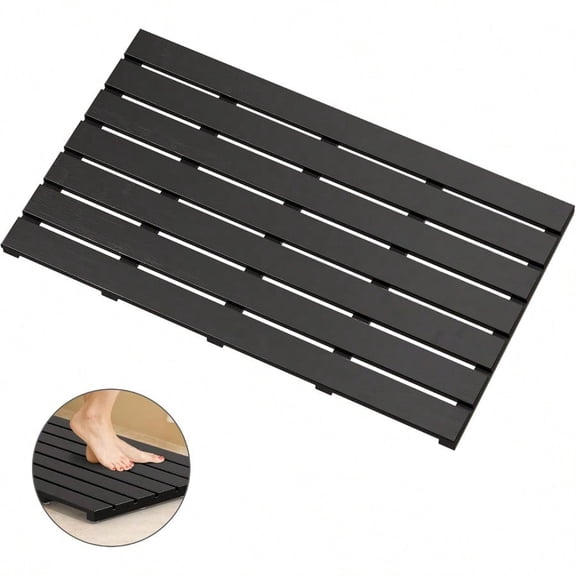 Bamboo Wooden Bath Floor Mat For Luxury Shower NonSlip Bathroom Waterproof Carpet For Indoor Or Outdoor Use Black31.3 X 18.1 X 1.5 Inches