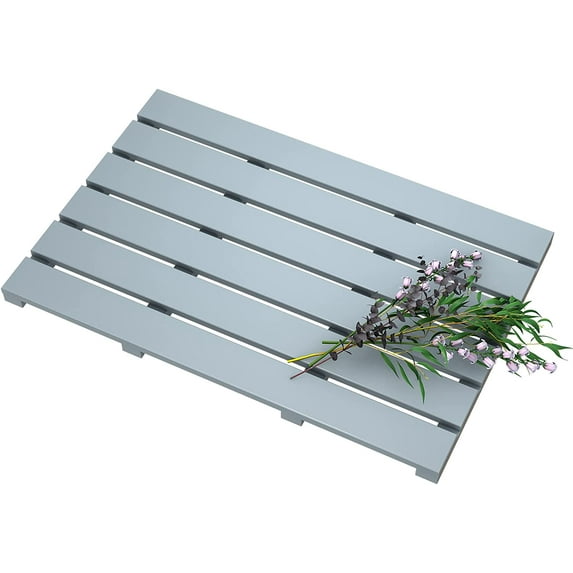 Bamboo Wooden Bath Floor Mat for Luxury Shower - Non-Slip Bathroom Waterproof Carpet for Indoor or Outdoor Use (Bluish Grey)