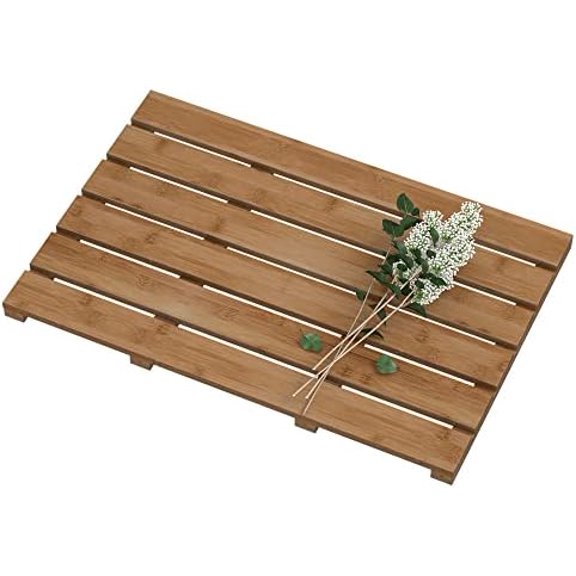 Bamboo Wooden Bath Floor Mat for Luxury Shower - Non-Slip Bathroom Waterproof Carpet for Indoor or Outdoor Use (Walnut)