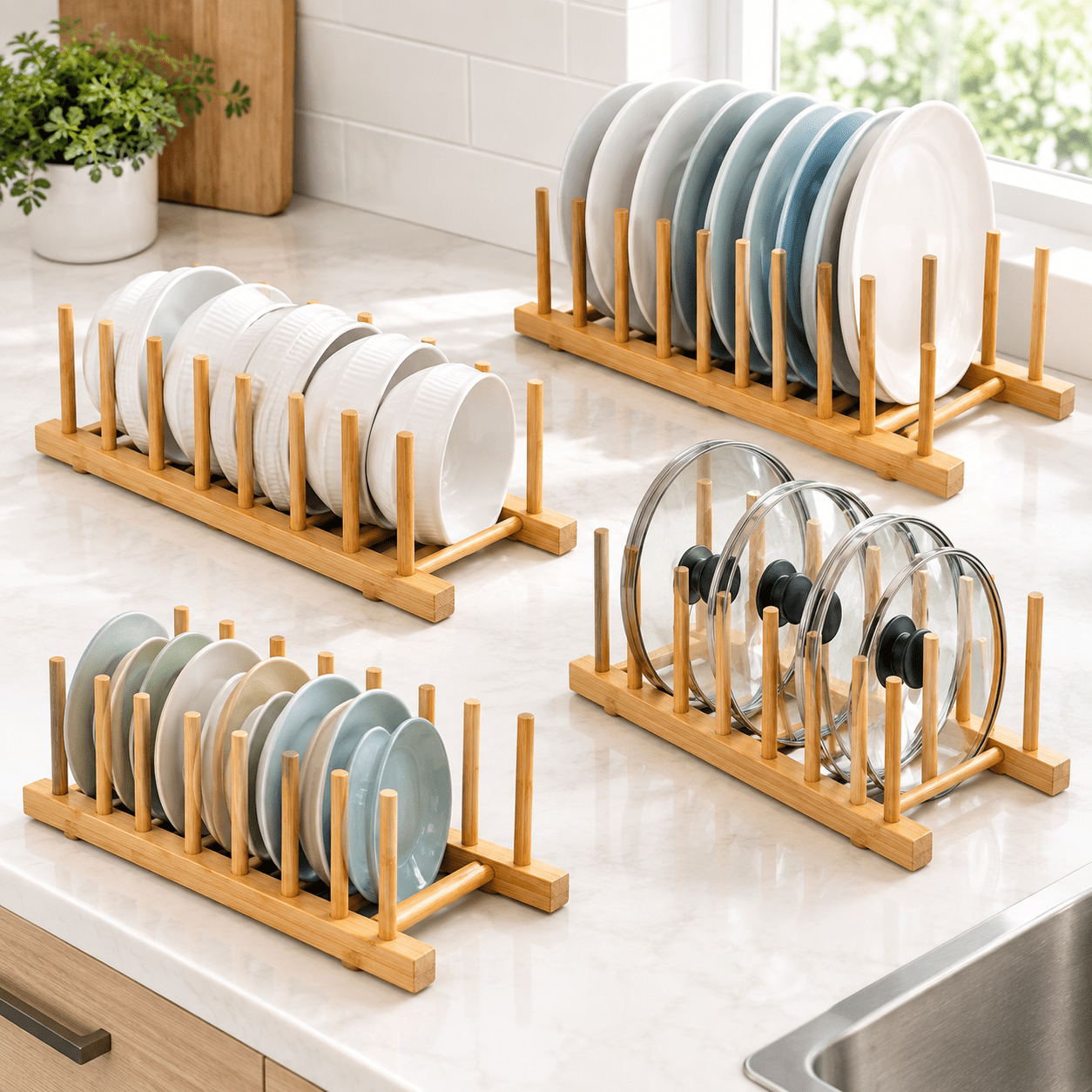 Kitchen Disc Rack Bamboo Wooden Dish Rack Plate Holder Kitchen Organizer 7-Slot - Walmart.com