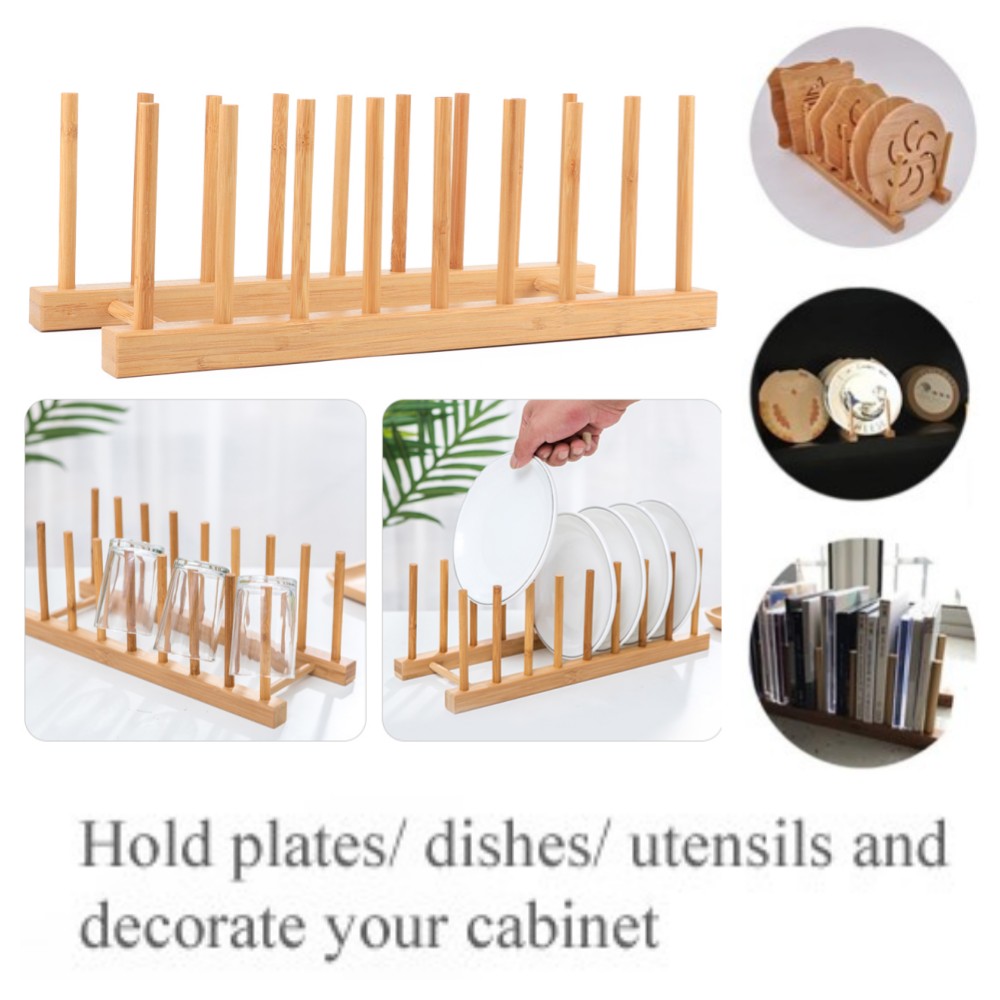 Bamboo Wooden Dish Rack Wood Plate Rack Wooden Pot Lid Holder Kitchen