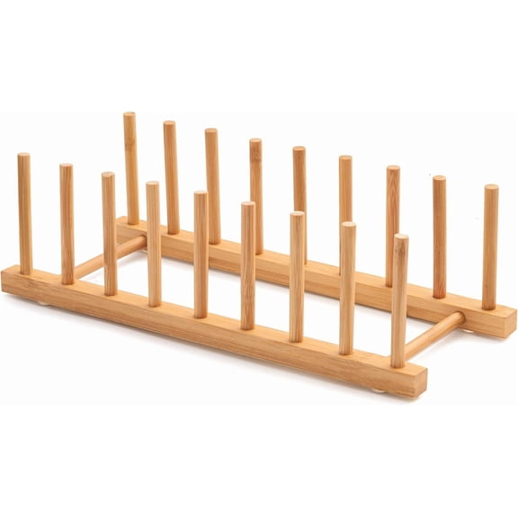 Bamboo Wooden Dish Racks Plate Stand Holder Vertical Drainer Kitchen Cabinet Organizer for Dish, Pots, Lids, Bowls, Cups, and Cutting Boards and Books(1 Pack)