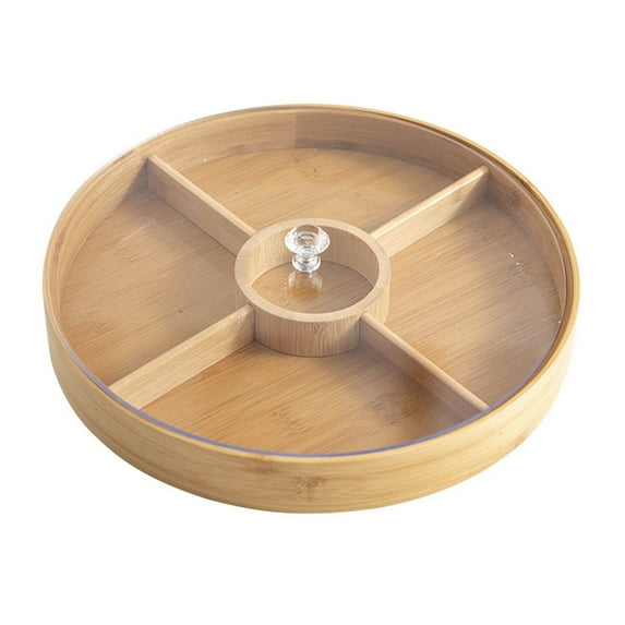 Bamboo Wooden Divided Serving Tray with Clear Acrylic Lid Dried Fruit Storage Box 4 Grid Nuts Platter Snack Candy Plate Container for Party Home Decor