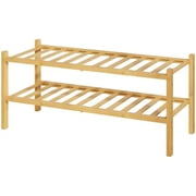 Bamboo Wooden Shoe Rack for Closet - Stackable Shoe Organizer with Modular Structure, Space-Saving Shoe Shelf for Entryway, Living Room, Bedroom, 26.8" Wide - 2 Tiers, Natural
