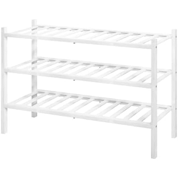 Bamboo Wooden Shoe Rack for Closet - Stackable Shoe Organizer with Modular Structure, Space-Saving Shoe Shelf for Entryway, Living Room, Bedroom, 26.8" Wide - 3 Tiers, White