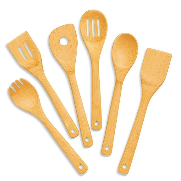 Bamboo Wooden Utensils Set for Kitchen,6-Piece,Wooden Spoons for Cooking,Cooking Utensils Set Includes Wood Spoons and Spatula,Utensil Sets for Kitchen Essentials