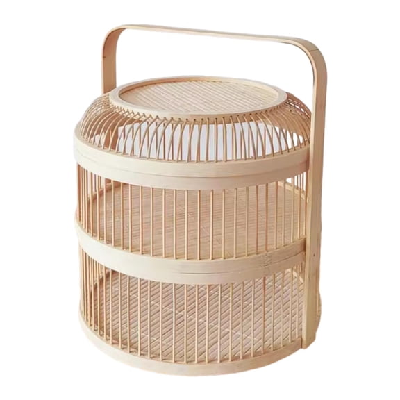Bamboo Woven Basket Tea Organizer Fruit Storage Double Layer Durable Bamboo for Parties and Daily Use