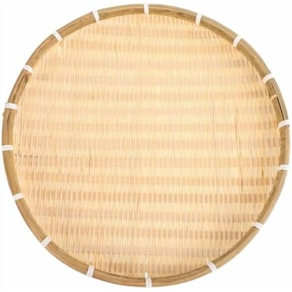Bamboo Woven Basket Tray 16.5 Inch Large Flat Round Wicker Serving Tray for Food Storage Drying and Home Decoration