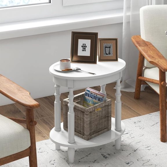 2 Tier Oval Side Table with Storage Shelf, Solid Wood Legs, Mid Century Modern End Table for Living Room, Bedroom, Small Spaces, Nightstand, Accent Sofa Table, Sturdy Wooden Side Table, Easy Assembly
