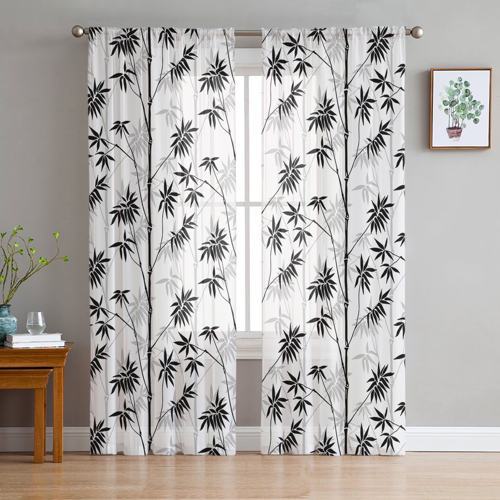 Bamboo Zen Chinese Style Sheer Curtains Living Room Window Tulle ...