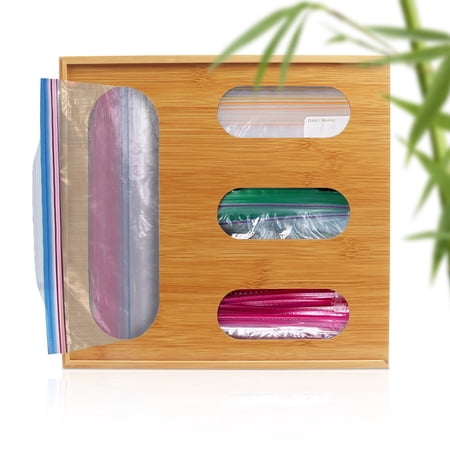 Bamboo Ziplock Bag Storage Organizer, Kitchen Drawer Organizer for Gallon, Quart, Sandwich & Snack Variety Size Bag