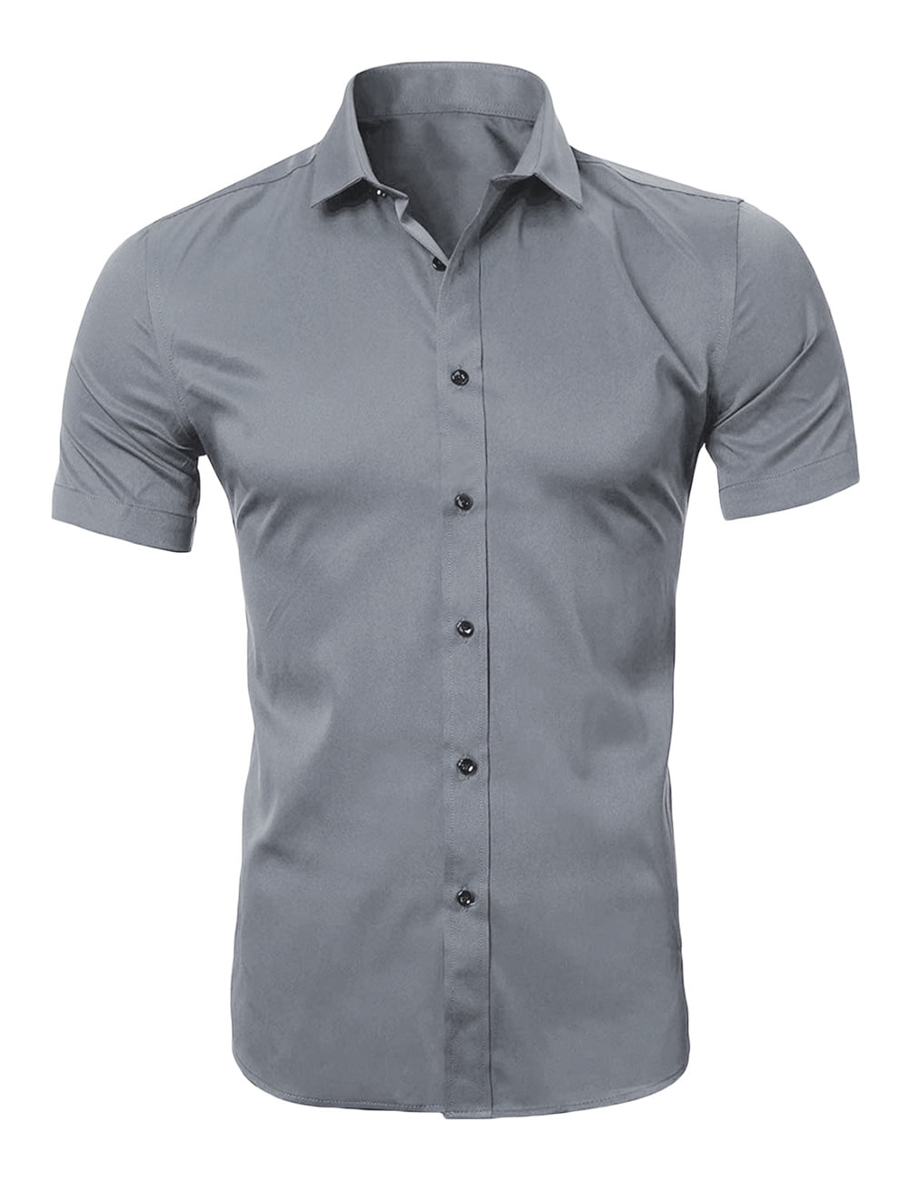Bamboo fiber shirt men's summer men's short-sleeved solid color non ...
