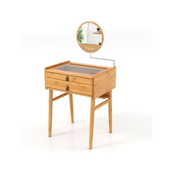 Bamboo vanity with mirror and 2 storage drawers