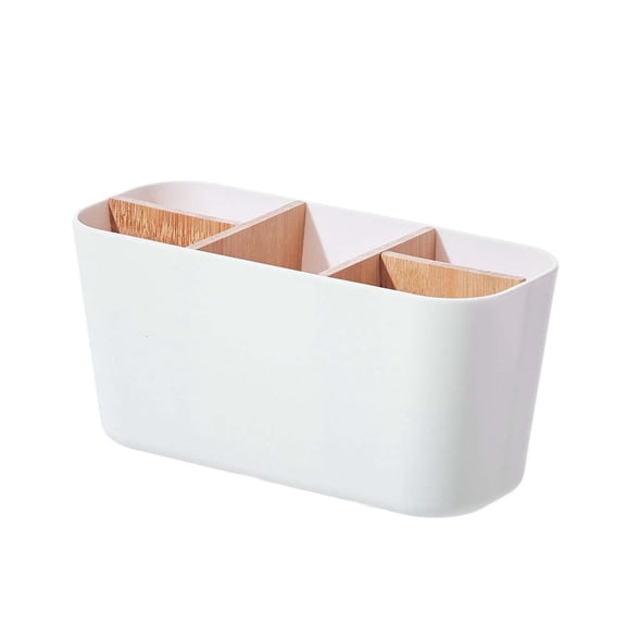 Bamboo and wood partitioned desktop storage box with multiple compartments, remote control, stationery and miscellaneous sorting box, simple black and white dual color options