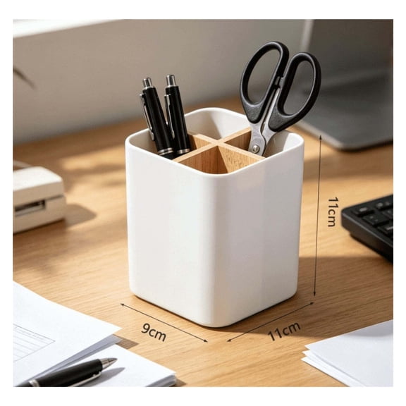 Bamboo and wood partitioned desktop storage box with multiple compartments, remote control, stationery and miscellaneous sorting box, simple black and white dual color options