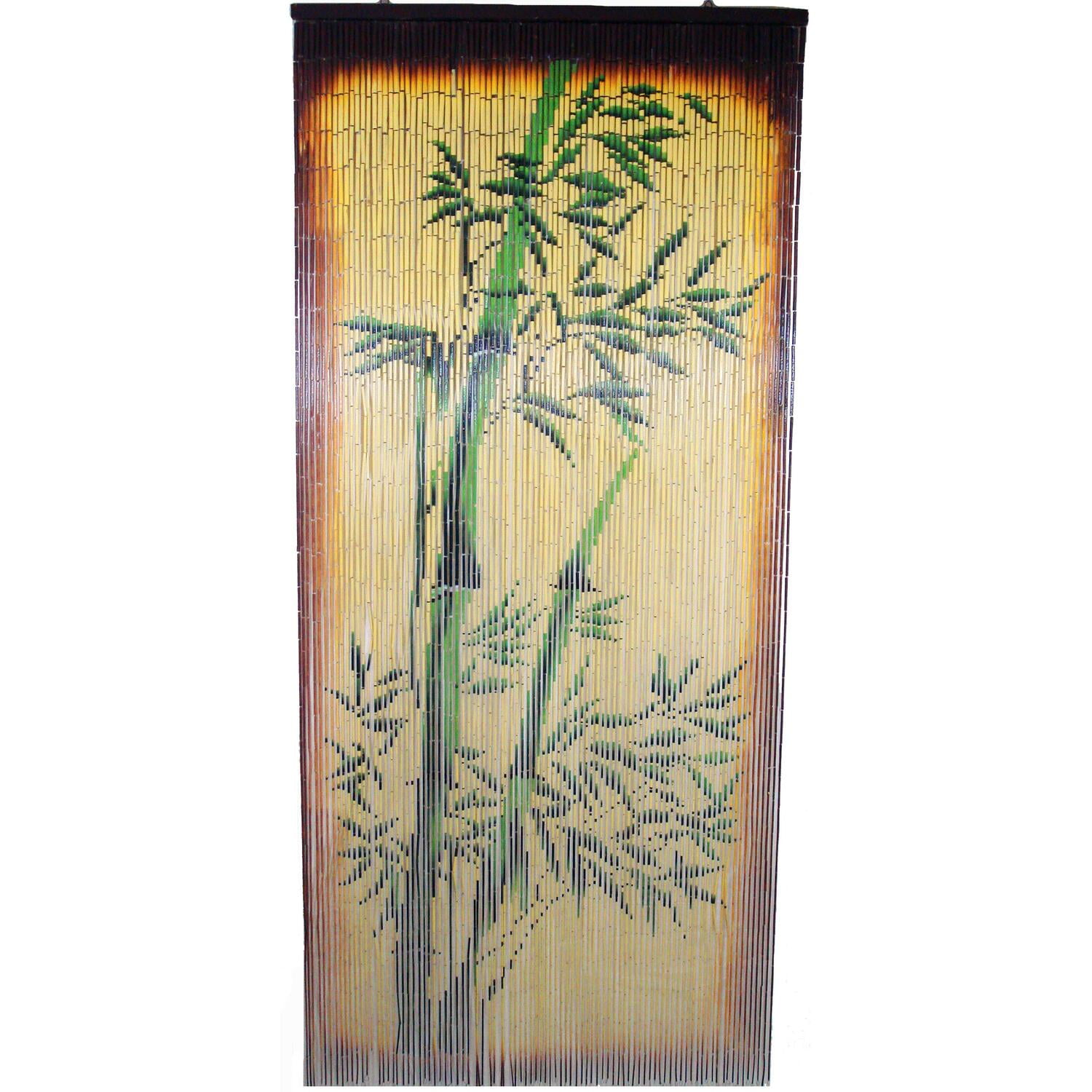 Natural Bamboo Beaded Curtain with Tropical Design