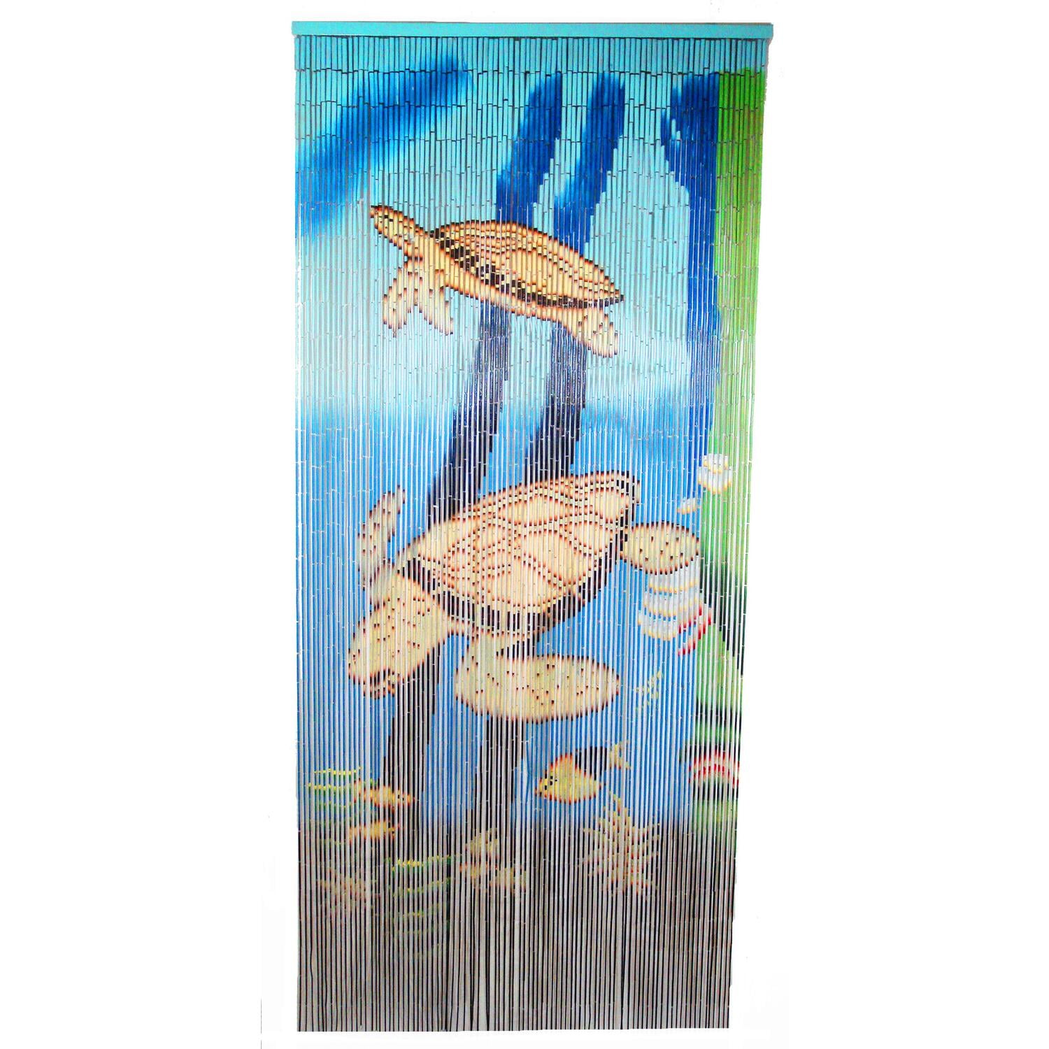 Handmade Blue and Yellow Bamboo Beaded Door Curtain